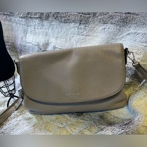 Kate Spade grayish beige color unique flap design purse. Nice smaller size.